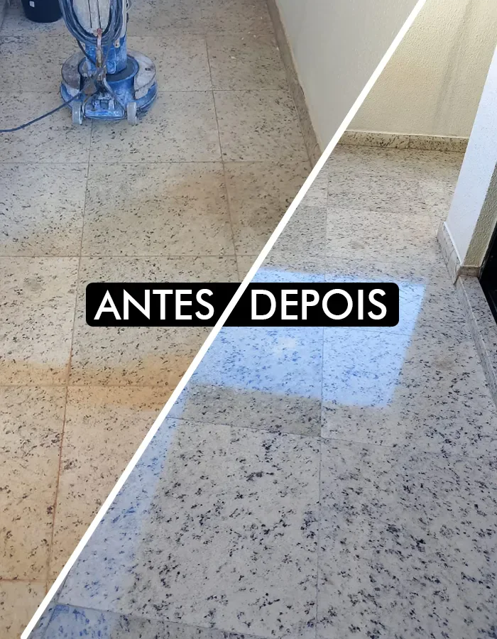 Antes e depois de um piso restaurado pela ART LIMP